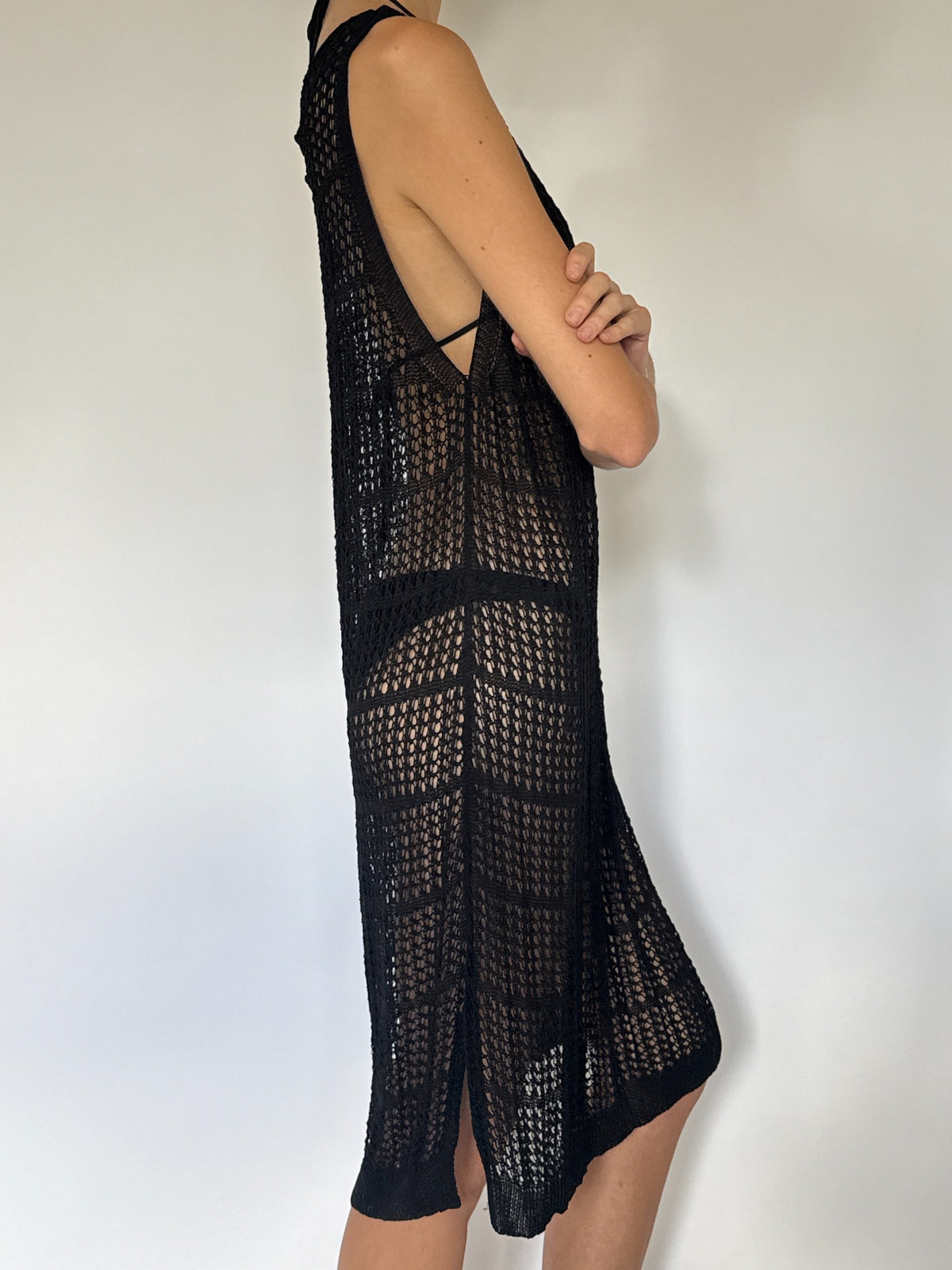 Black crochet-style swim cover-up dress IMG_5494