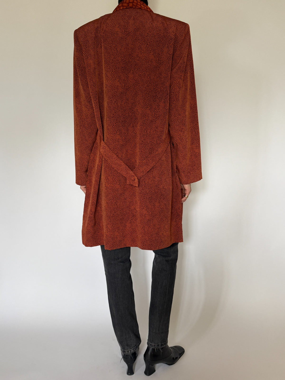 Vintage rust orange patterned longline coat, SKU 8480