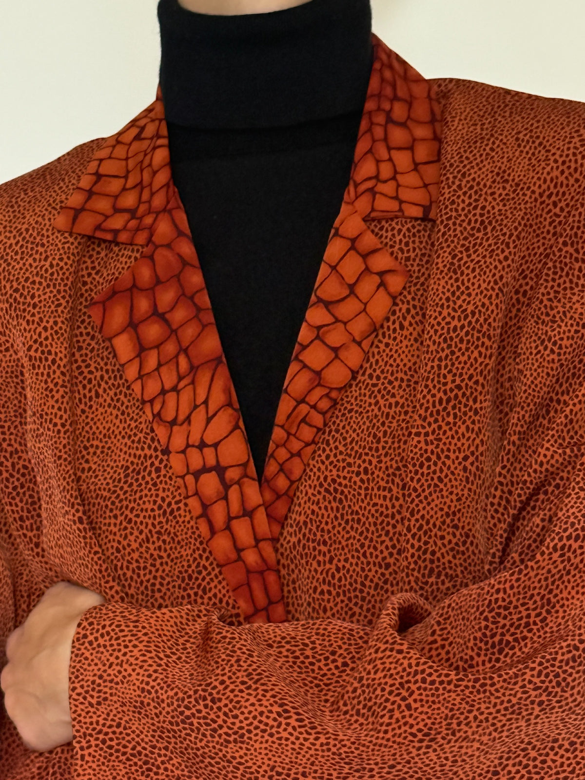 Vintage rust orange patterned longline coat, SKU 8480