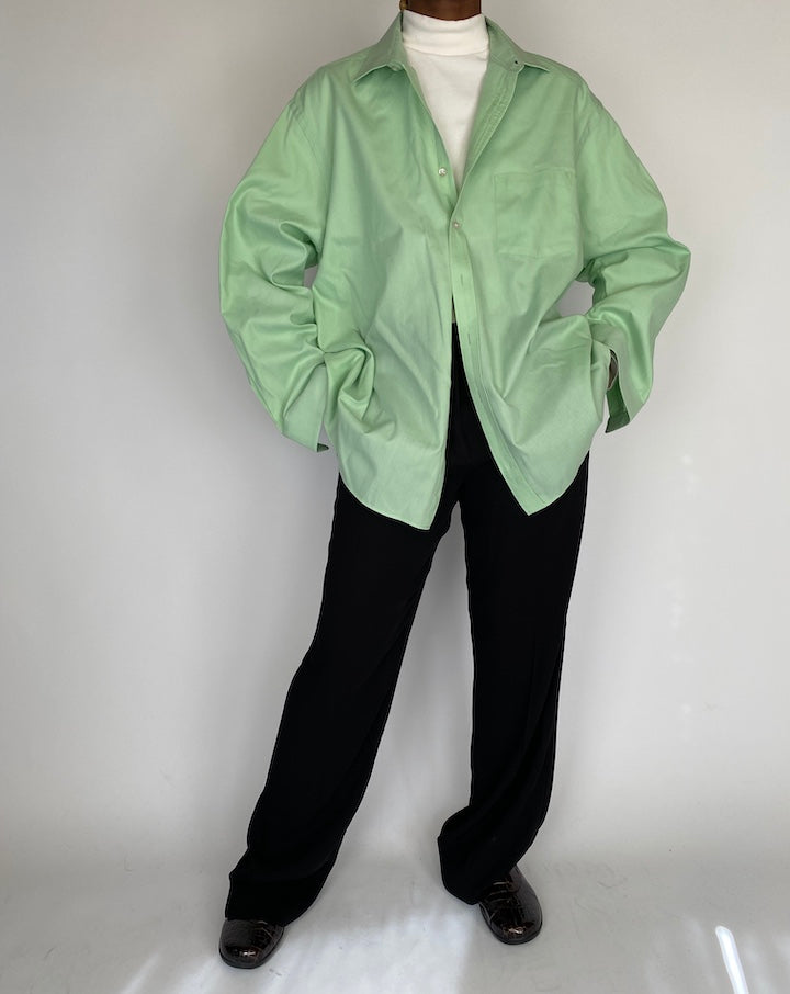 VINTAGE GREEN OVERSIZED BUTTON DOWN LONG SLEEVE SHIRT 2138