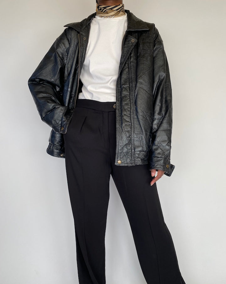 VINTAGE OVERSIZED BLACK LEATHER JACKET 2115