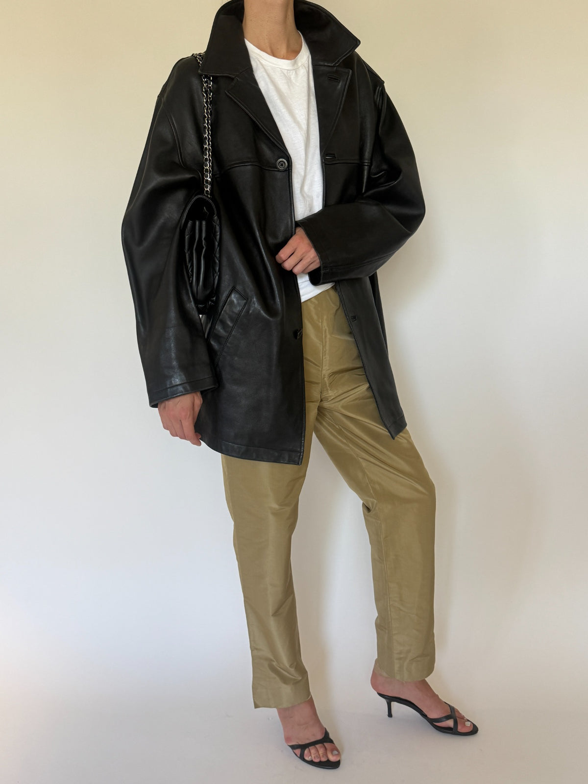 Vintage black leather jacket, styled view