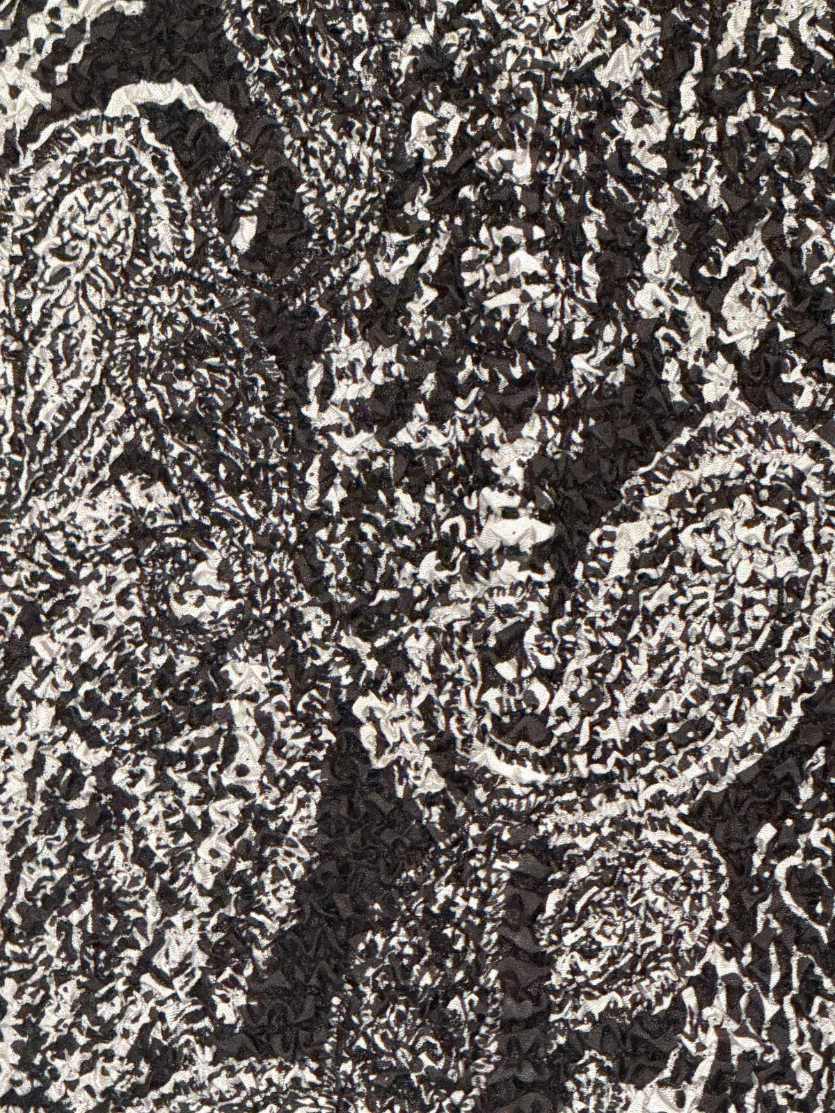 Vintage textured black and white paisley button-front blouse