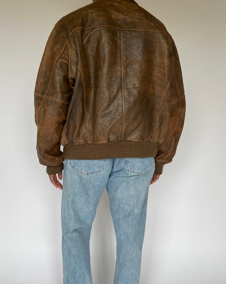 VINTAGE BROWN BOMBER LEATHER JACKET 4922
