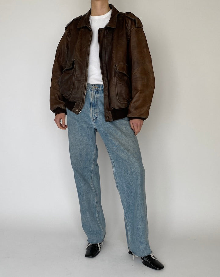 Vintage Brown Bomber Like Leather Jacket 5349
