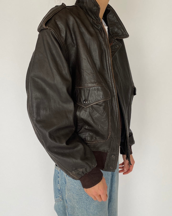 Vintage Brown Bomber Like Leather Jacket 4935
