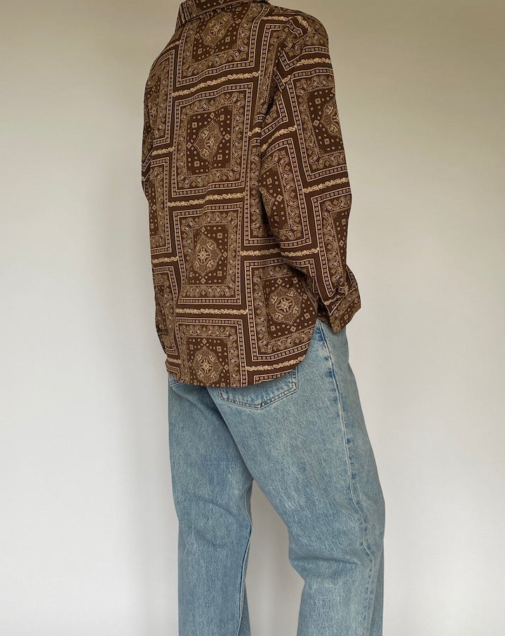 Vintage Paisley Patterned Brown Blouse 5335