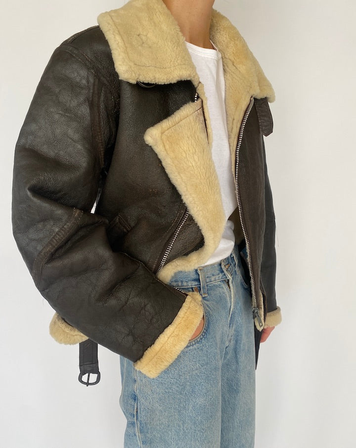 Vintage Black Shearling Leather Jacket 4965