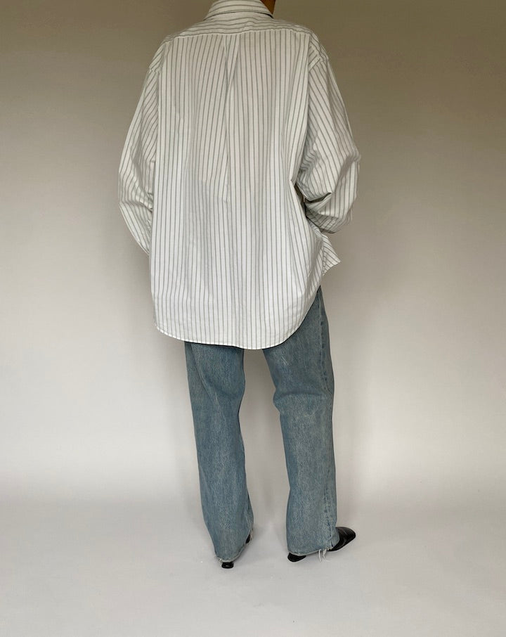 Vintage Oversized Cream and Green Striped Shirt 5329
