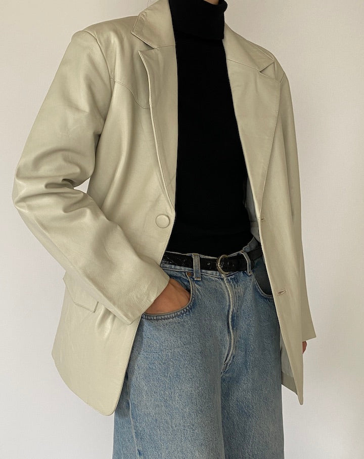Vintage Cream Leather Jacket 5076