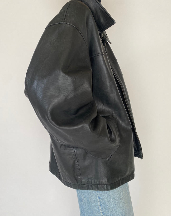 Vintage Oversized Black Leather Jacket 5270