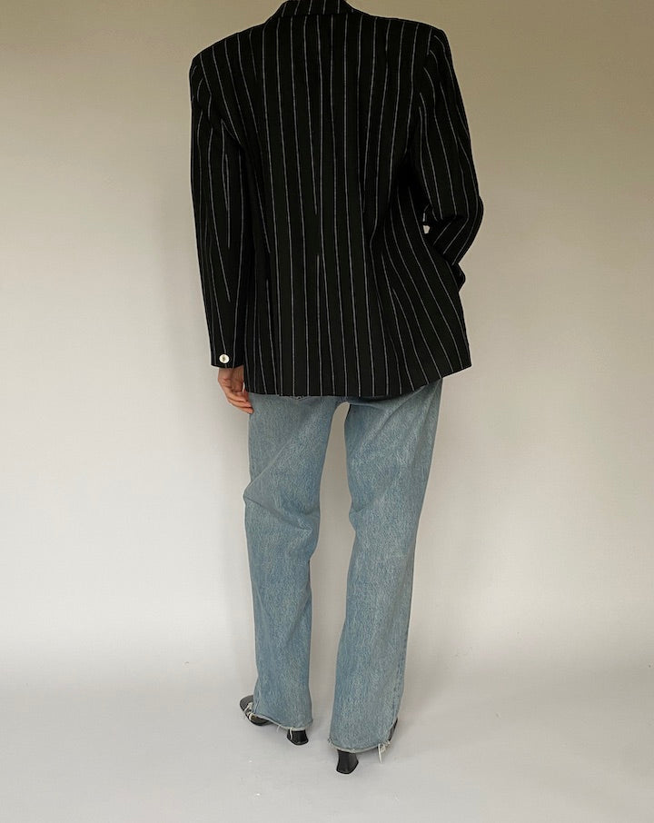 Vintage Black with White Stripes Blazer 4335