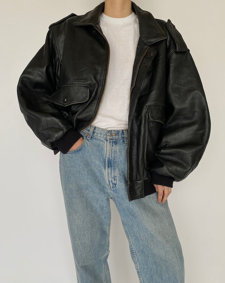 Vintage Oversized Black Leather Jacket 5358