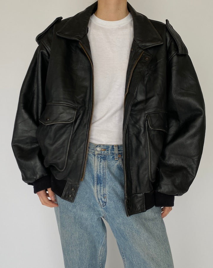 Vintage Oversized Black Leather Jacket 5358