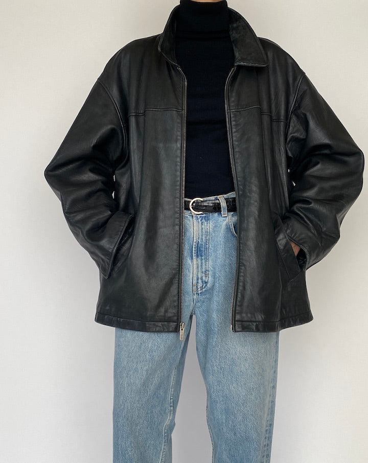Vintage Oversized Black Leather Jacket 5270