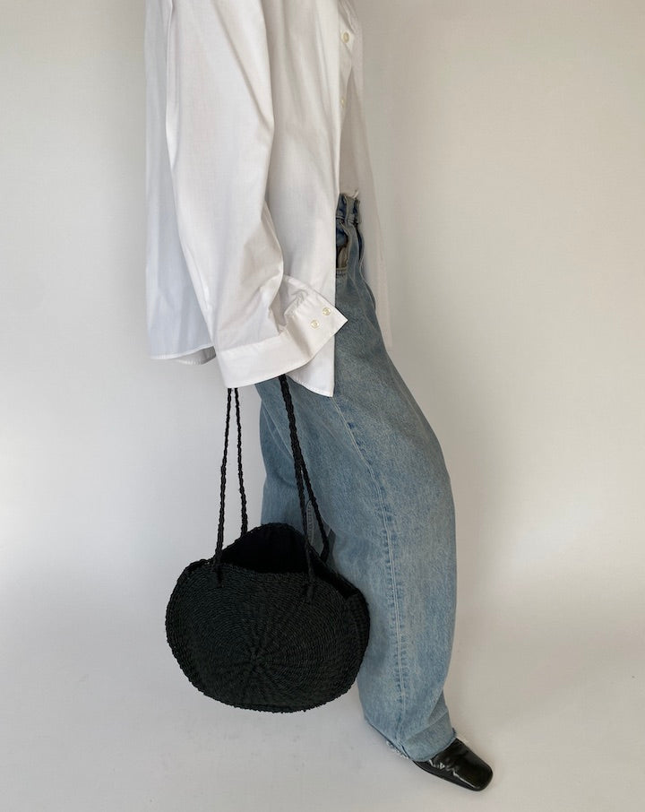 Vintage Black Round Basked Bag 3282