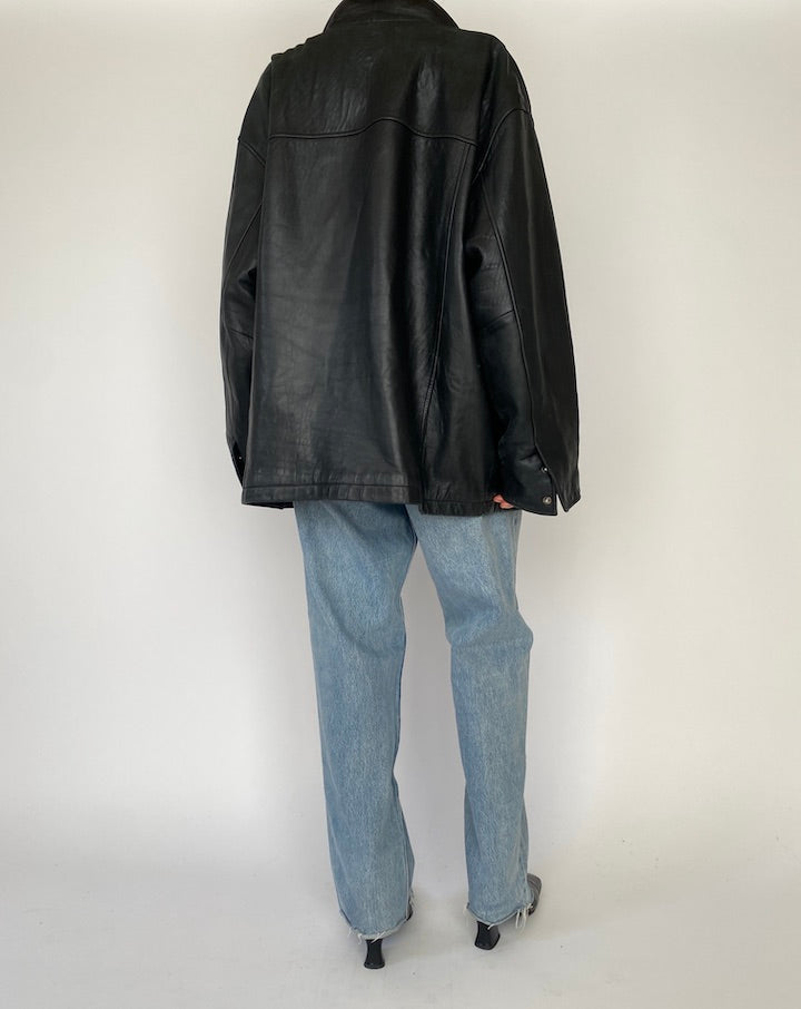 Vintage Oversized Black Leather Jacket 5270