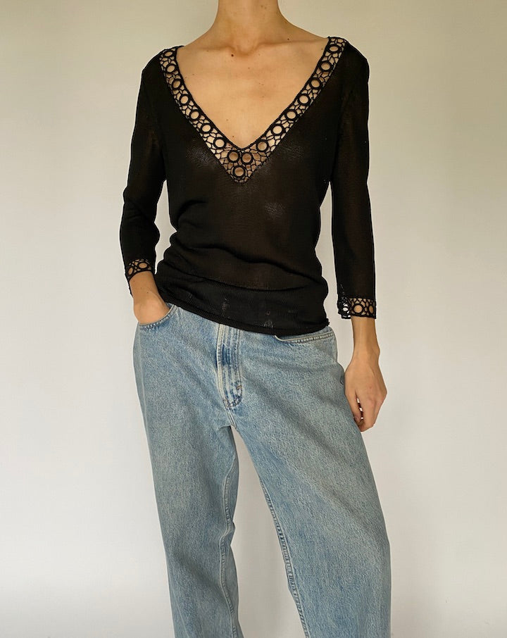 Vintage Black Knit Top 5232