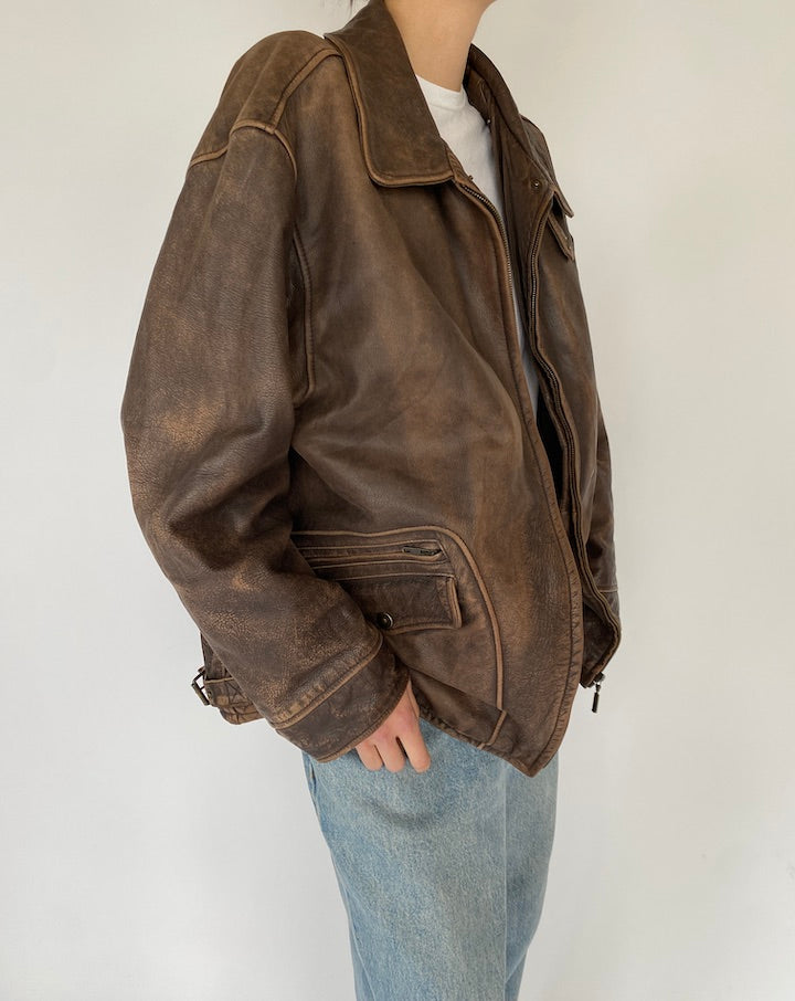 Vintage Brown Oversized Leather Jacket 5480