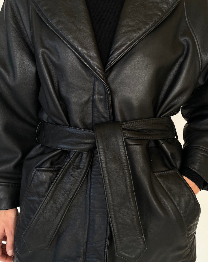 Vintage Black Trench Leather Jacket 5434