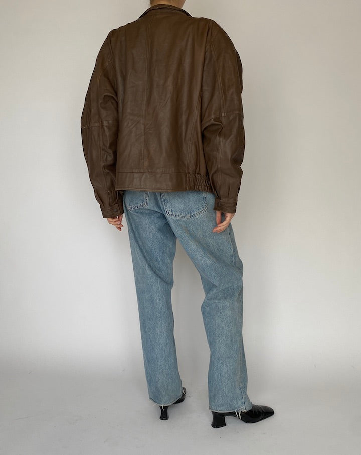 Vintage Brown Oversized Leather Jacket 5468
