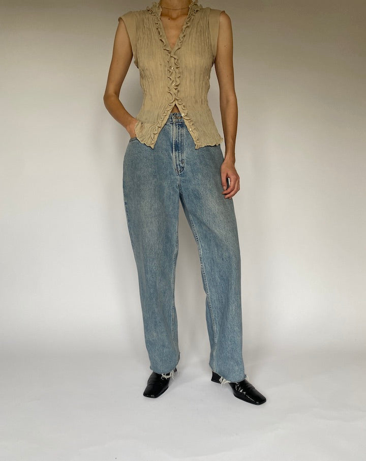 Vintage Beige Wrinkle-Effect Top 5334