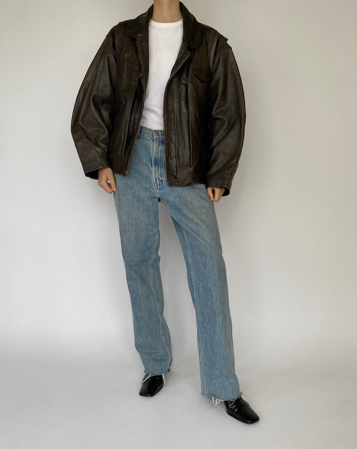 Vintage oversized leather jacket in dark brown 5413