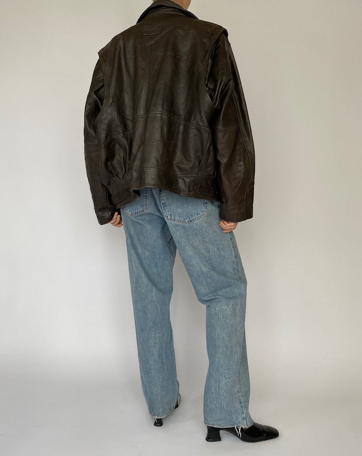 Vintage oversized leather jacket in dark brown 5413