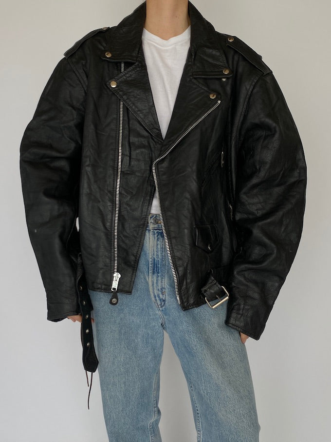 Vintage oversized biker jacket in black 5357