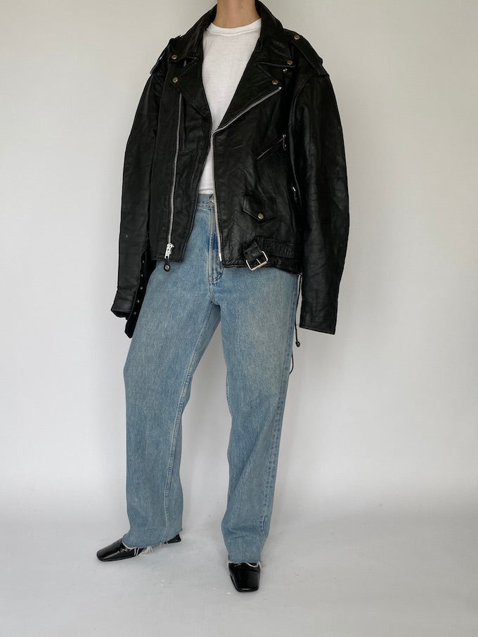 Vintage oversized biker jacket in black 5357