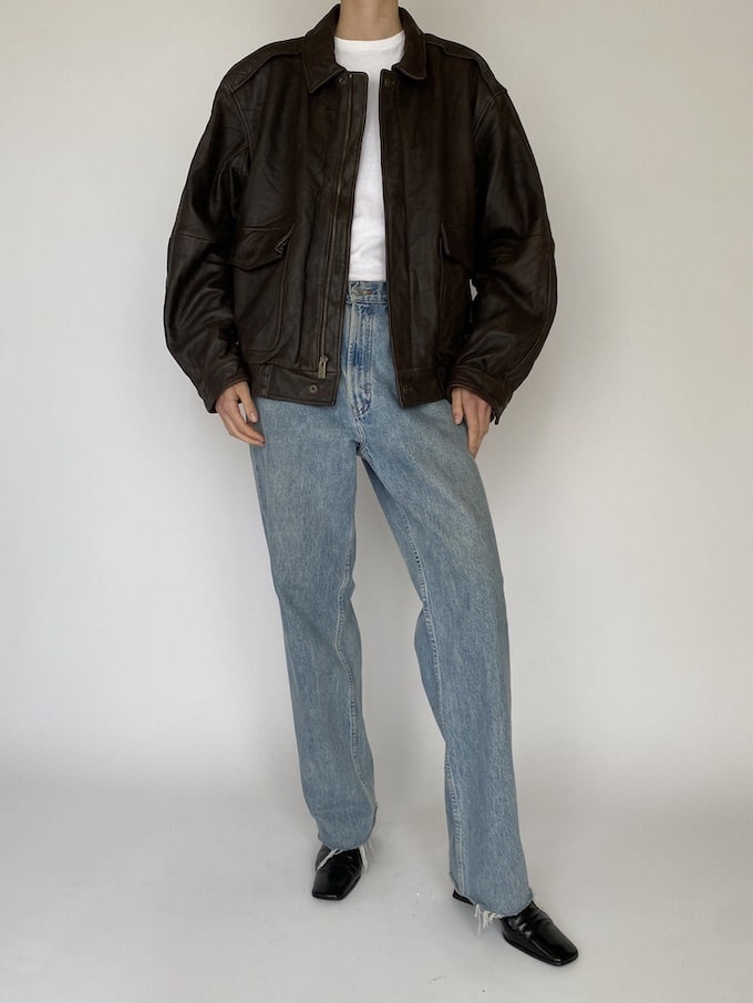 VINTAGE OVERSIZED LEATHER JACKET IN BROWN 5449