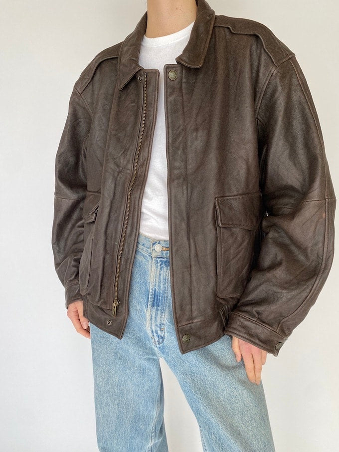 VINTAGE OVERSIZED LEATHER JACKET IN BROWN 5449