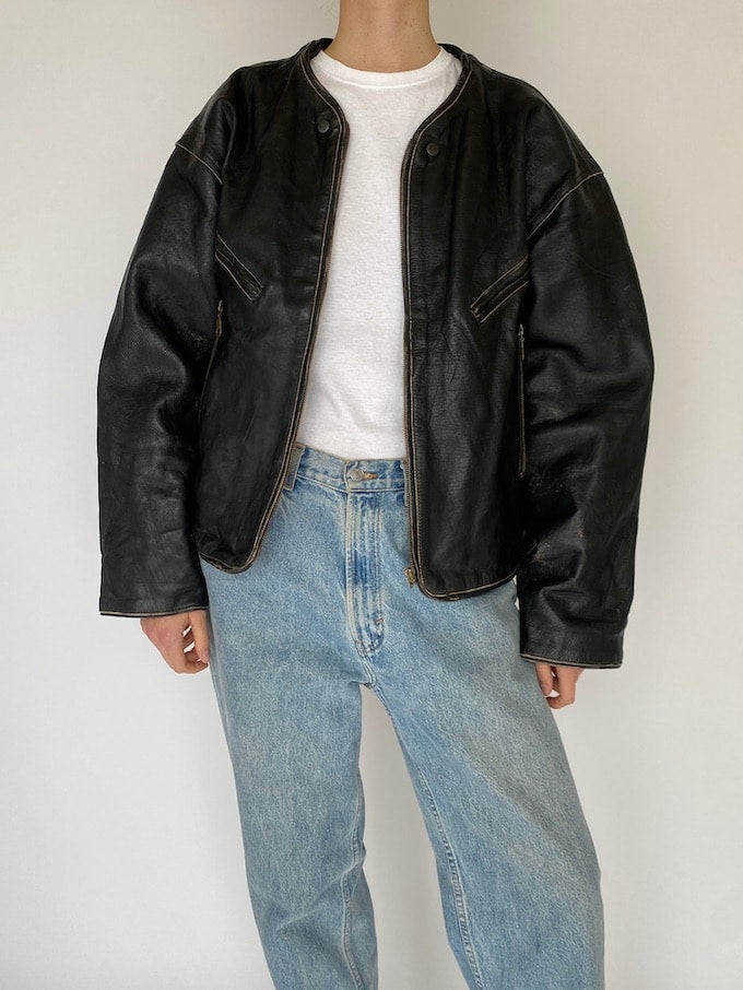 Vintage leather jacket in black 5462