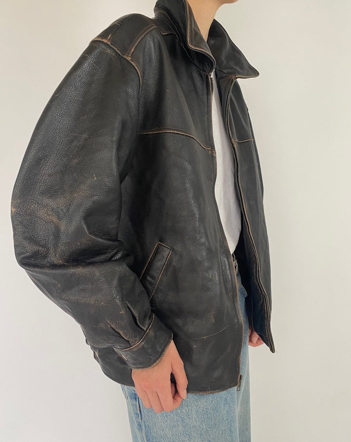 Vintage Leather Jacket In Black 5401