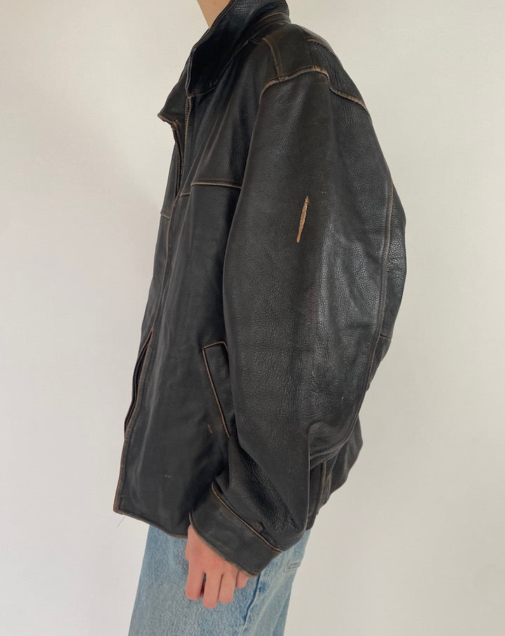 Vintage Leather Jacket In Black 5401