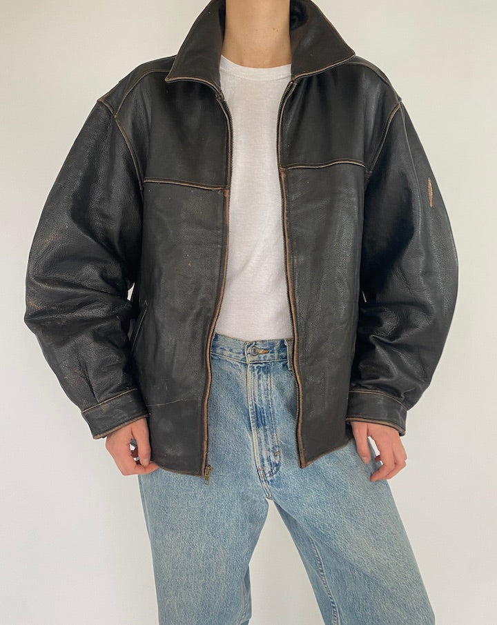 Vintage Leather Jacket In Black 5401