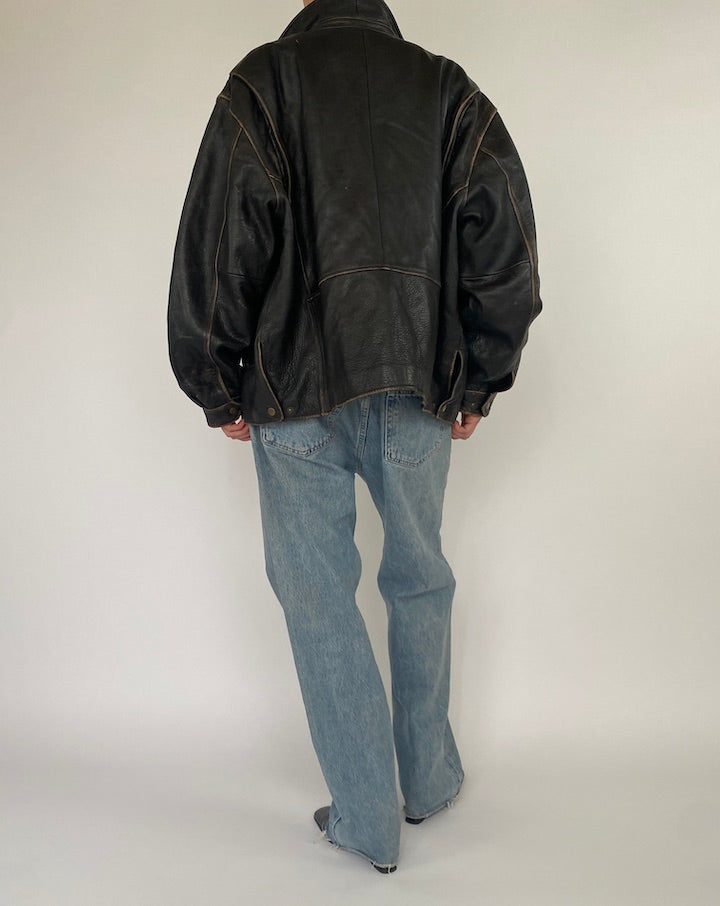 Vintage Leather Jacket In Black 5401