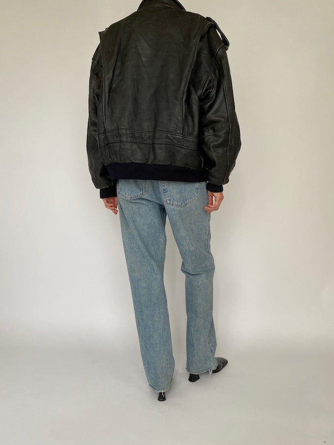 Vintage oversized leather jacket in black 5378