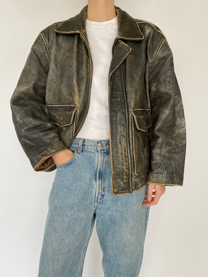 Vintage distressed leather jacket 5365