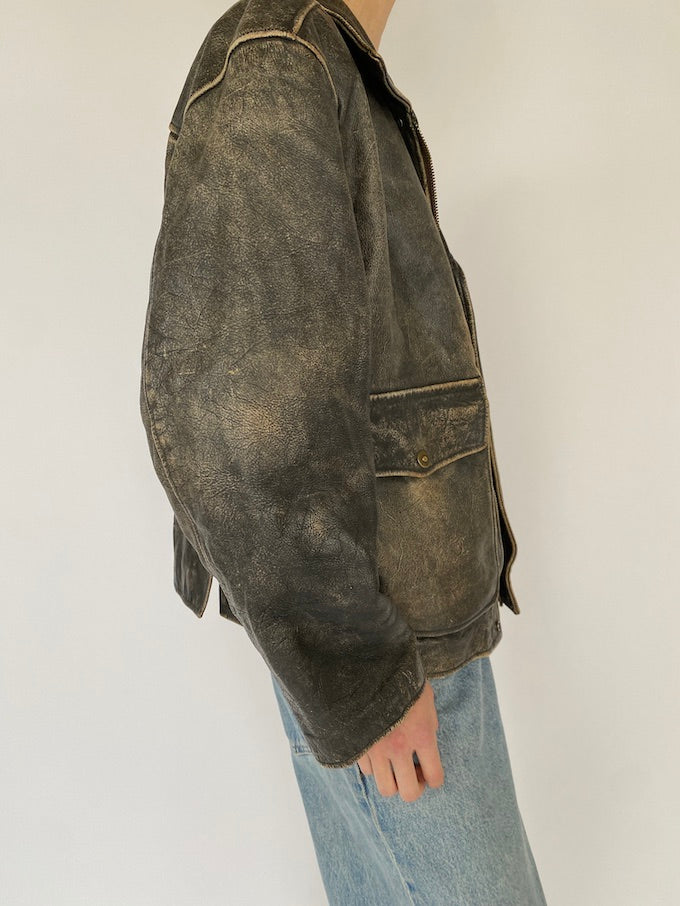 Vintage distressed leather jacket 5365