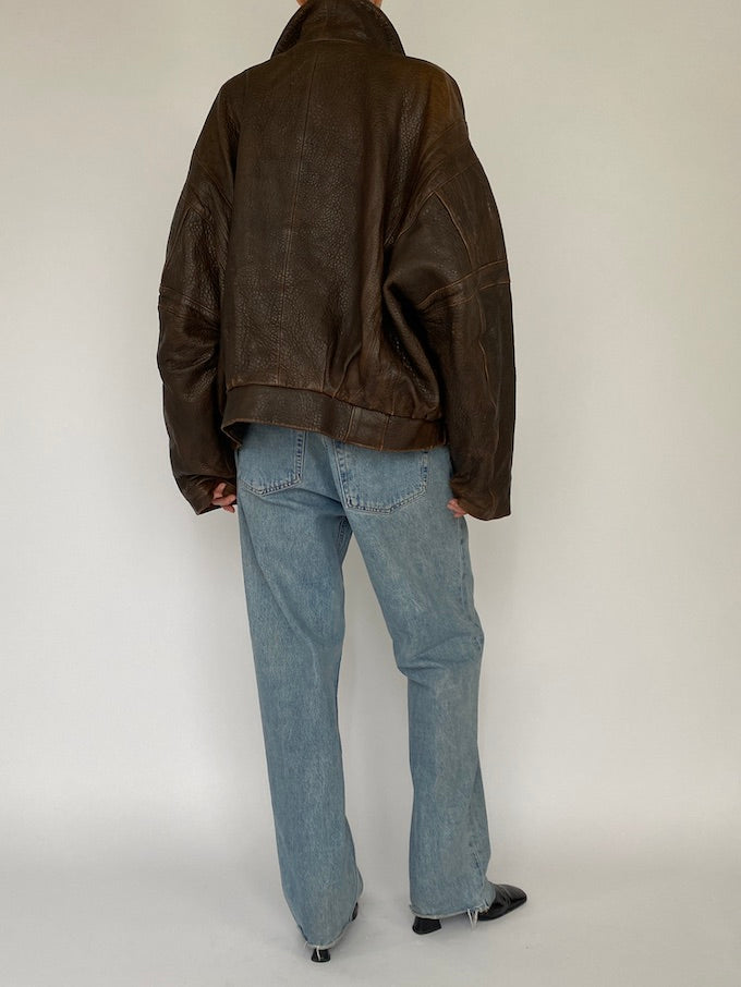 VINTAGE OVERSIZED JACKET IN A BROWN PEBBLE LEATHER 5404