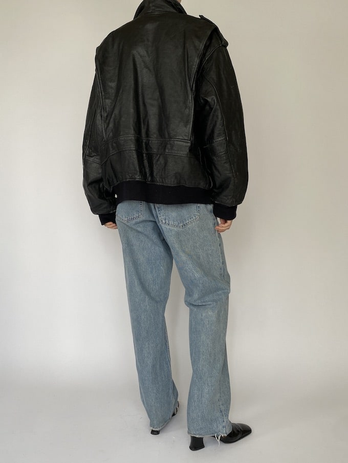 Vintage oversized leather jacket in black 5417