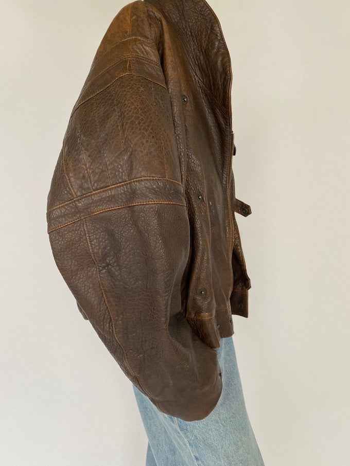 VINTAGE OVERSIZED JACKET IN A BROWN PEBBLE LEATHER 5404