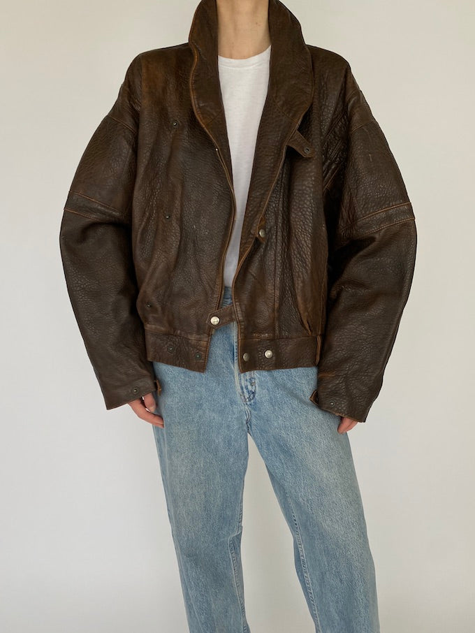 VINTAGE OVERSIZED JACKET IN A BROWN PEBBLE LEATHER 5404