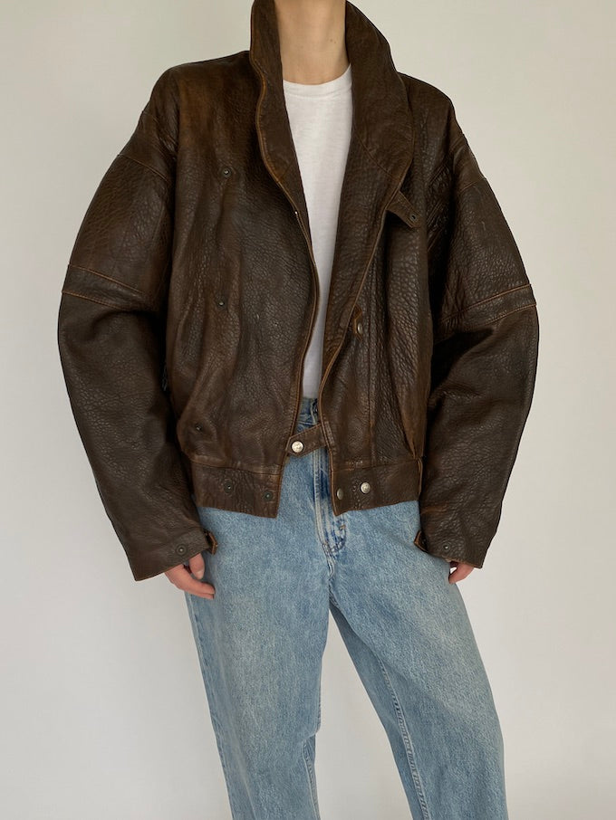 VINTAGE OVERSIZED JACKET IN A BROWN PEBBLE LEATHER 5404