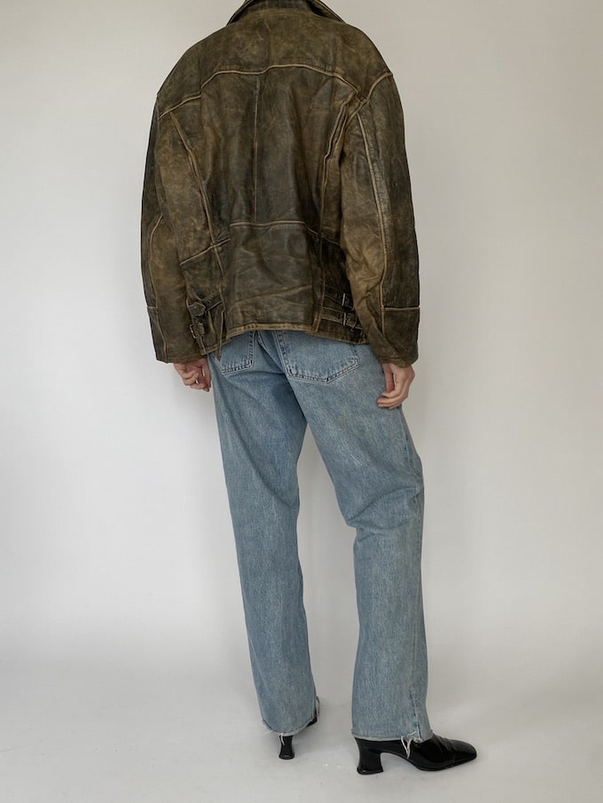 Vintage oversized distressed leather jacket in Brown 5458