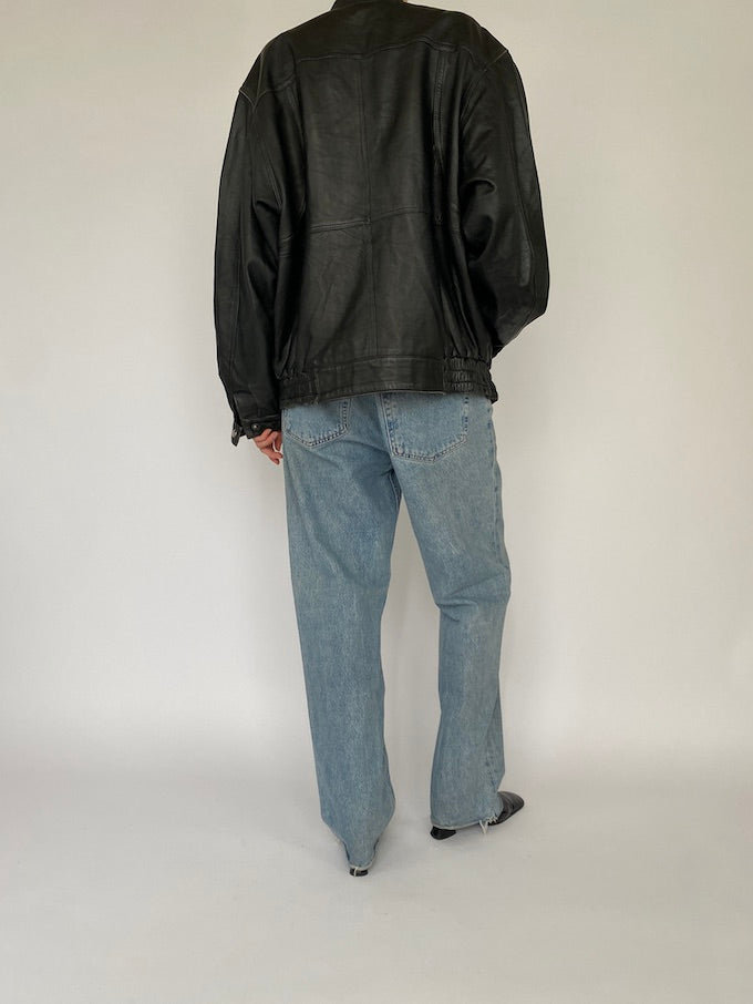 Vintage oversized leather jacket in black 5385