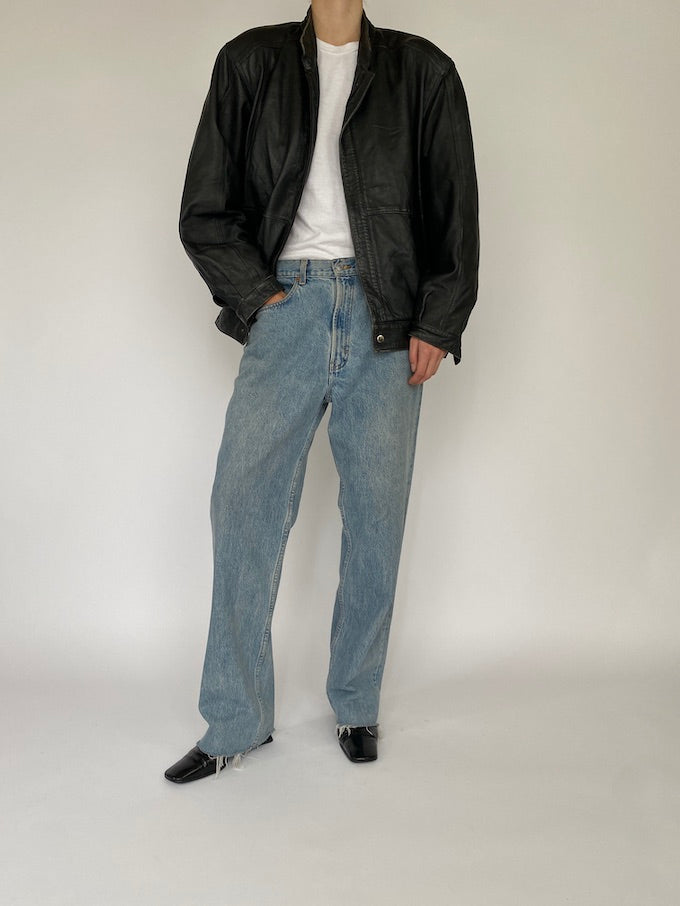 Vintage oversized leather jacket in black 5385
