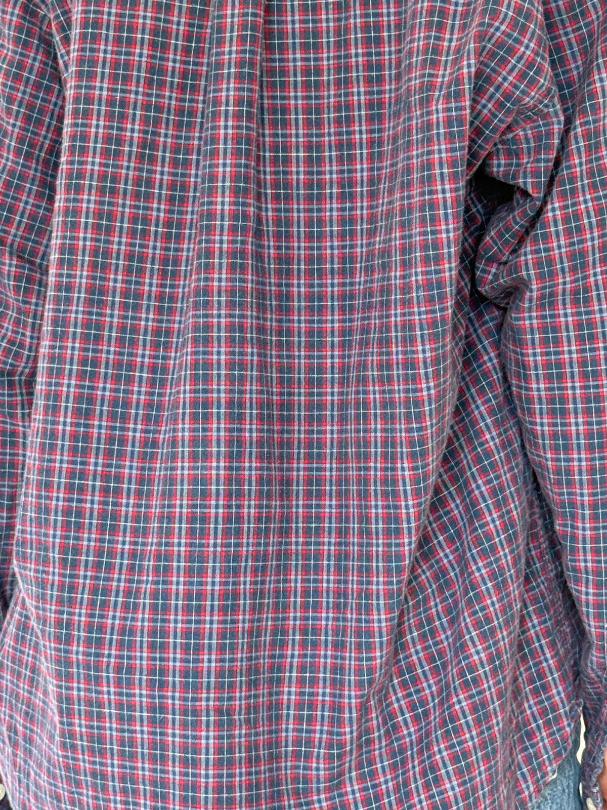 Vintage western-inspired navy and red plaid cotton shirt view 2