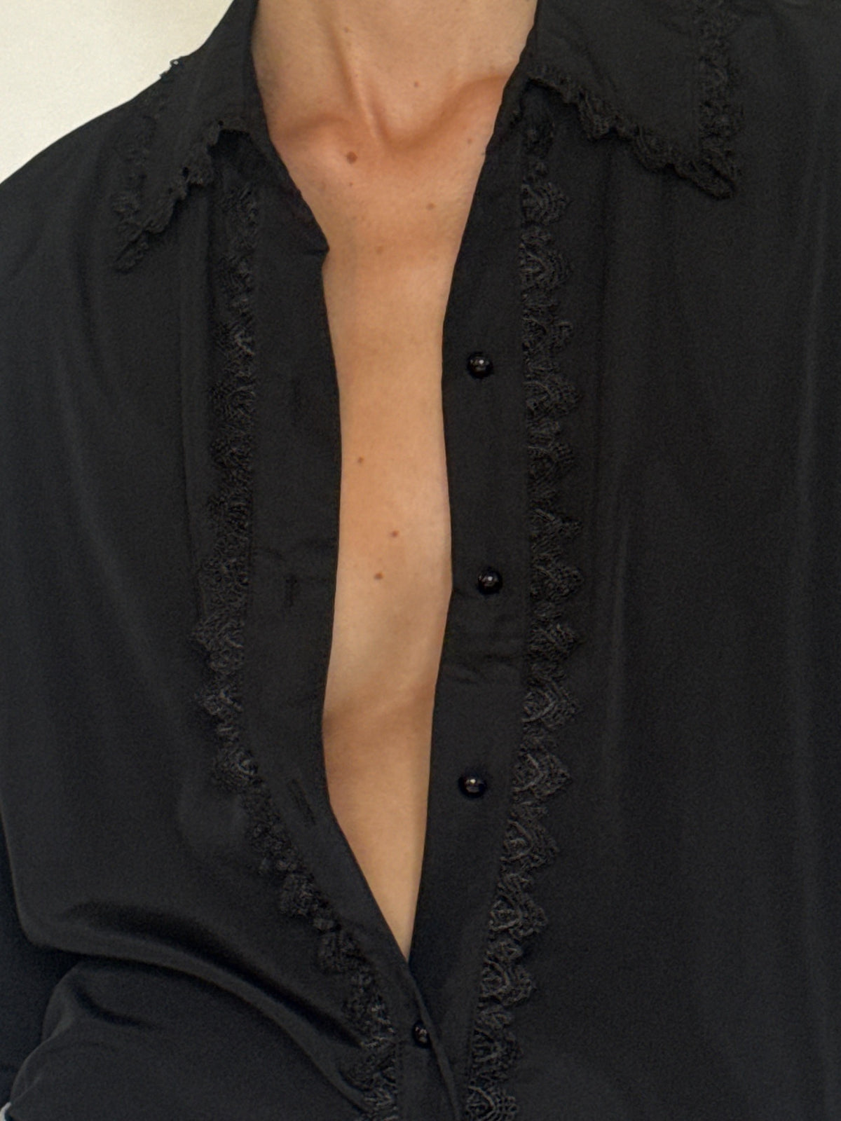 Black western-inspired lace-trim blouse view 5